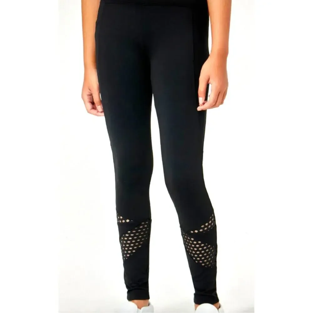Justice Mesh Cut Out Full Length Leggings- Black - kids size M (10)